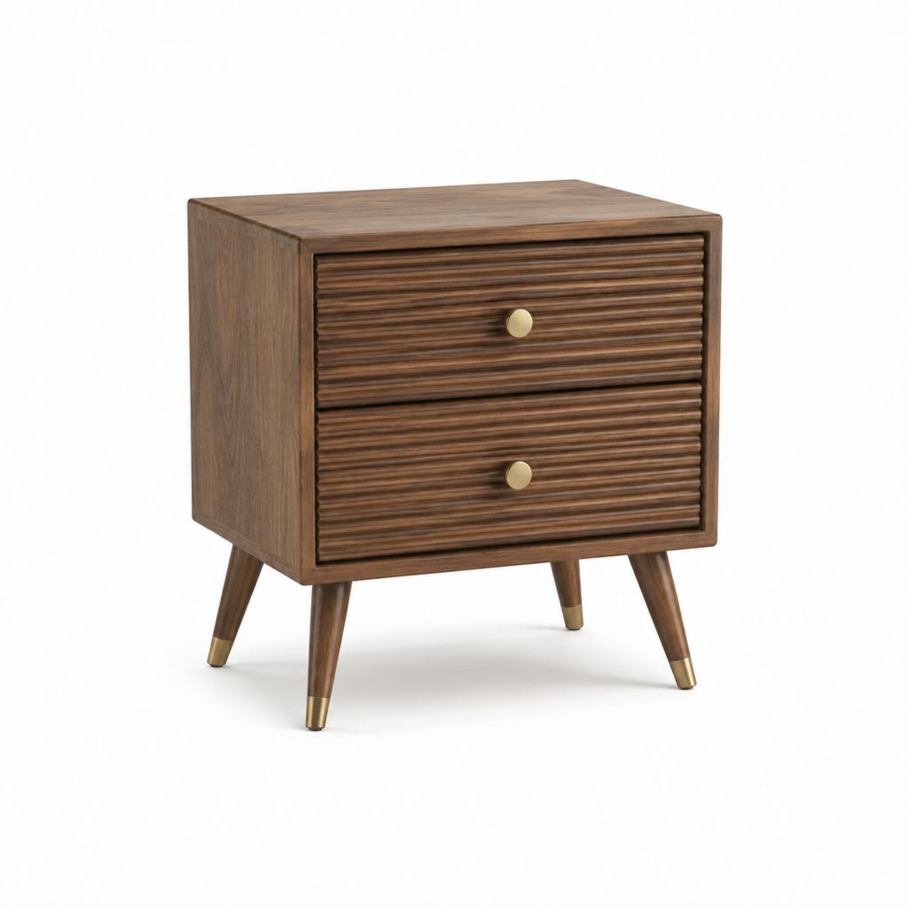 Table de chevet rectangulaire marron en MDF plaqué noyer avec 2 tiroirs 50 x 40 x 60 cm