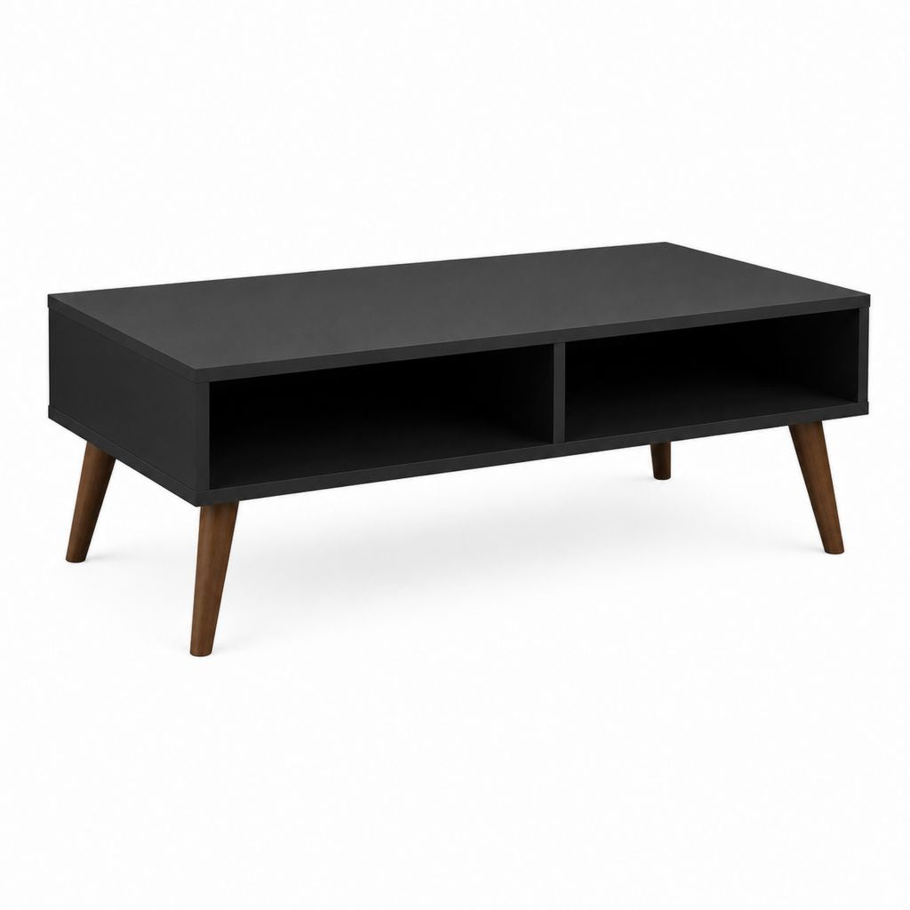 Table basse rectangulaire noire en panneaux MDF avec pieds en bois massif 100 x 50 x 45 cm
