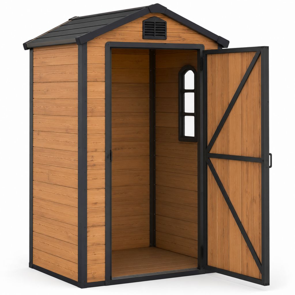Abri de jardin en résine polypropylène effet bois marron et anthracite 134 x 204 x 104 cm