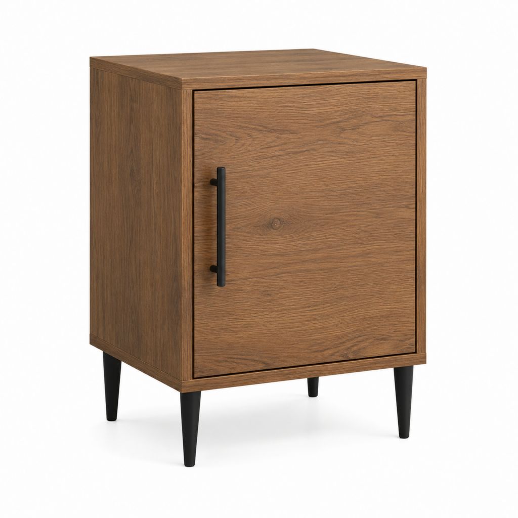 Table de chevet à porte marron noyer en panneaux MDF 45 x 40 x 60 cm