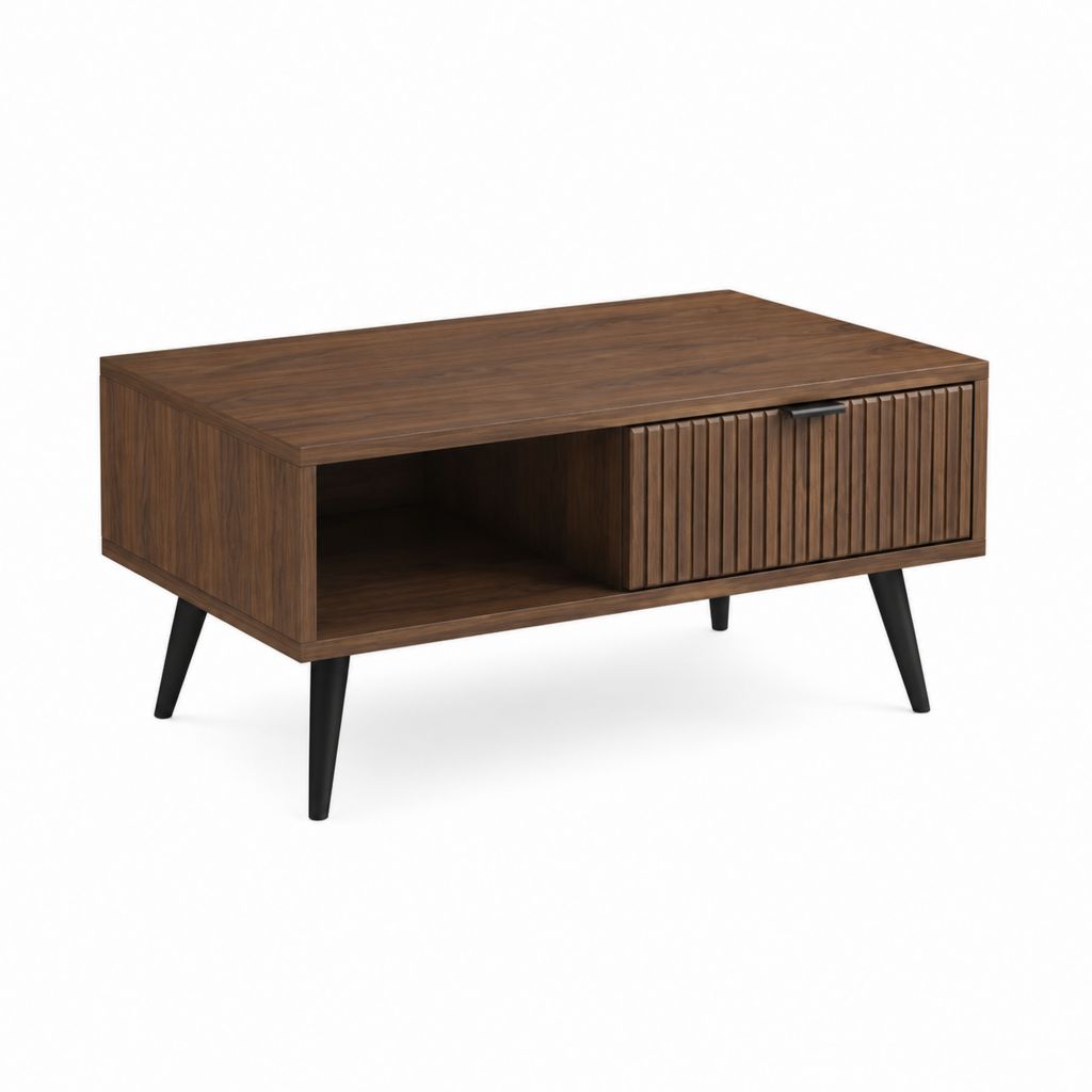 Table basse rectangulaire noyer en panneaux MDF 100 x 60 x 45 cm avec rangement