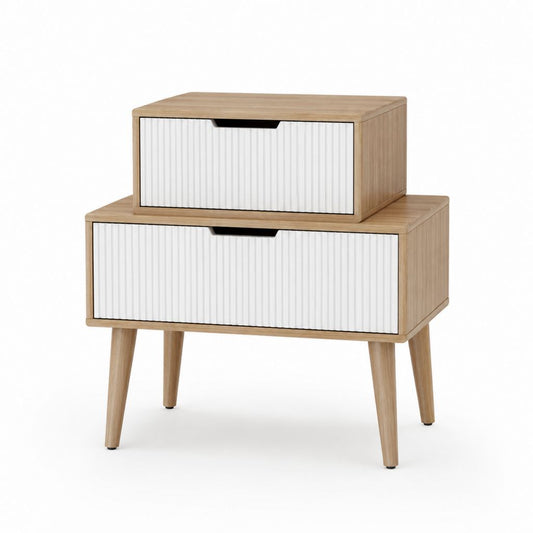 Lot de 2 tables de chevet gigognes beige et blanc en MDF 50 x 40 x 60 cm
