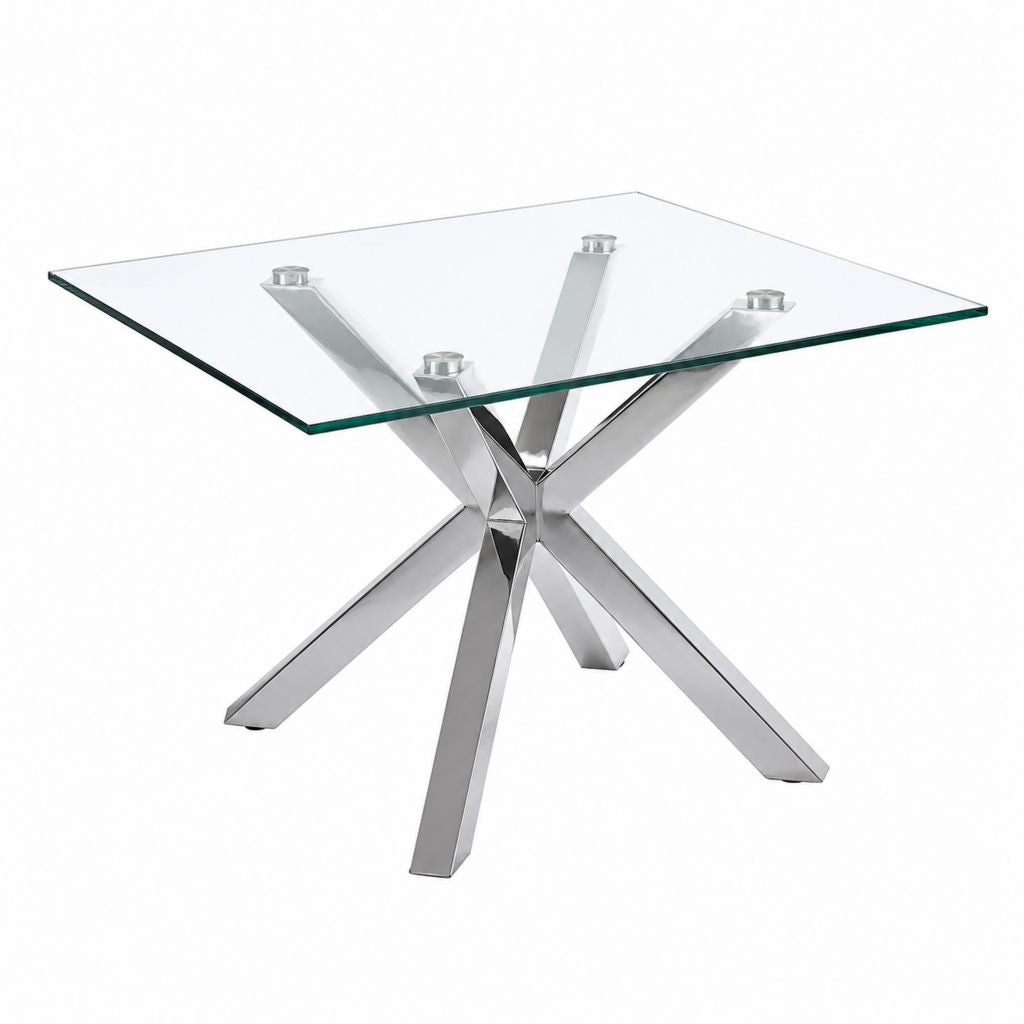 Table basse carrée transparente en verre trempé et acier inoxydable 100 x 100 x 45 cm