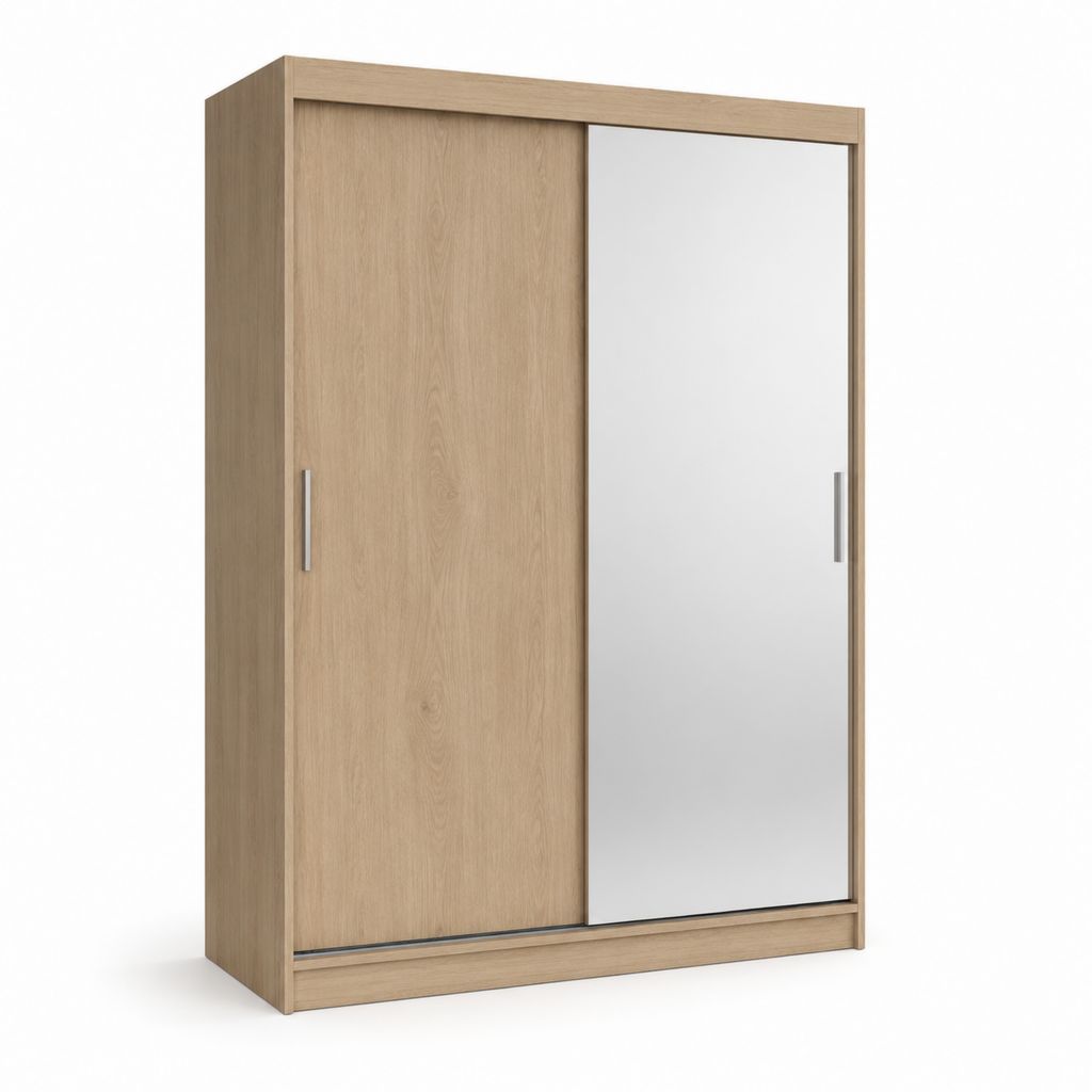 Armoire coulissante 2 portes chêne clair avec miroir en panneaux de particules 120 x 60 x 200 cm