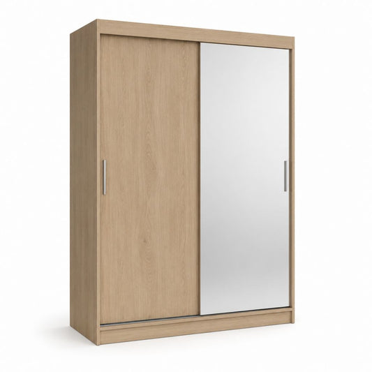Armoire coulissante 2 portes chêne clair avec miroir en panneaux de particules 120 x 60 x 200 cm
