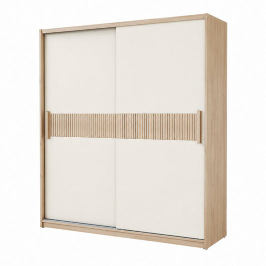 Armoire de chambre à 2 portes coulissantes beige et chêne clair en panneaux de particules 180 x 60 x 200 cm