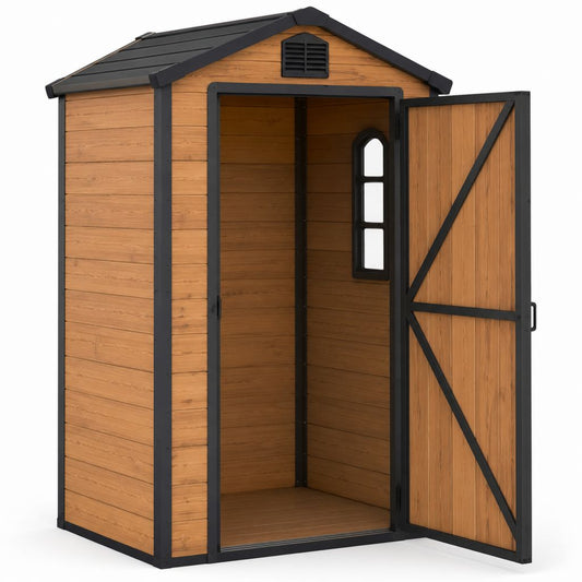 Abri de jardin en résine polypropylène effet bois marron et anthracite 134 x 204 x 104 cm