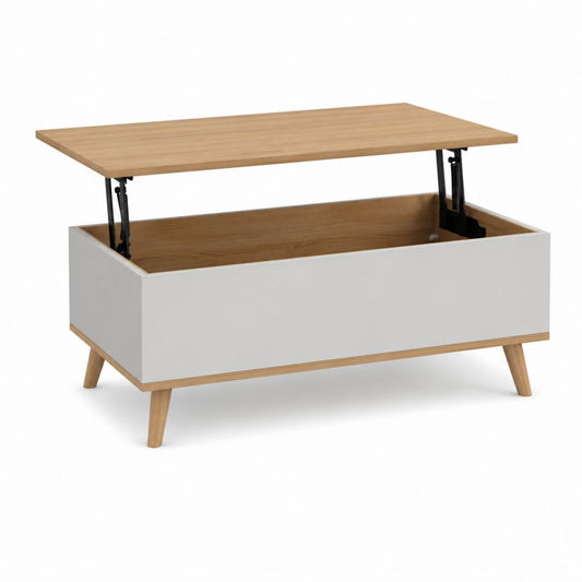 Table basse relevable avec rangement blanc et chêne 100 x 50 x 45 cm