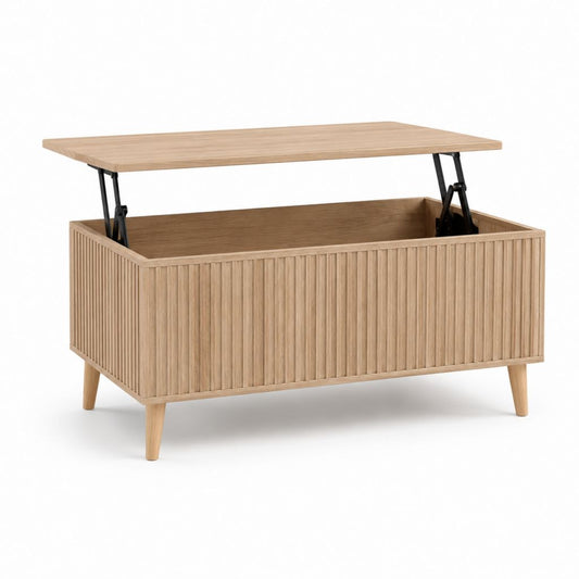 Table basse relevable rectangulaire chêne clair en MDF 100 x 50 x 45 cm