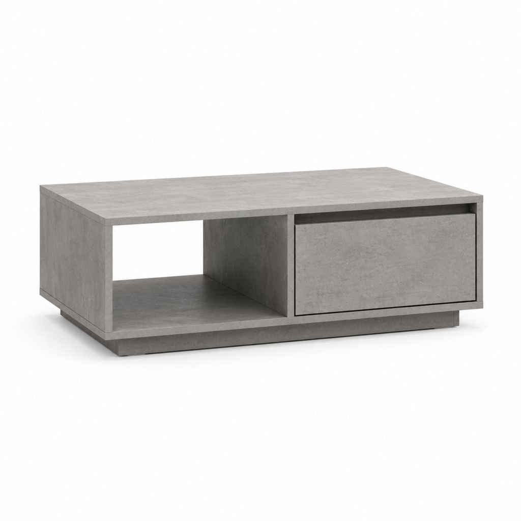 Table basse avec tiroir gris effet béton en panneaux de particules 100 x 60 x 40 cm