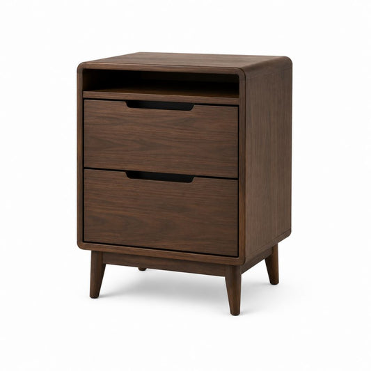 Table de chevet 2 tiroirs brun noyer MDF rectangulaire 50 x 40 x 60 cm